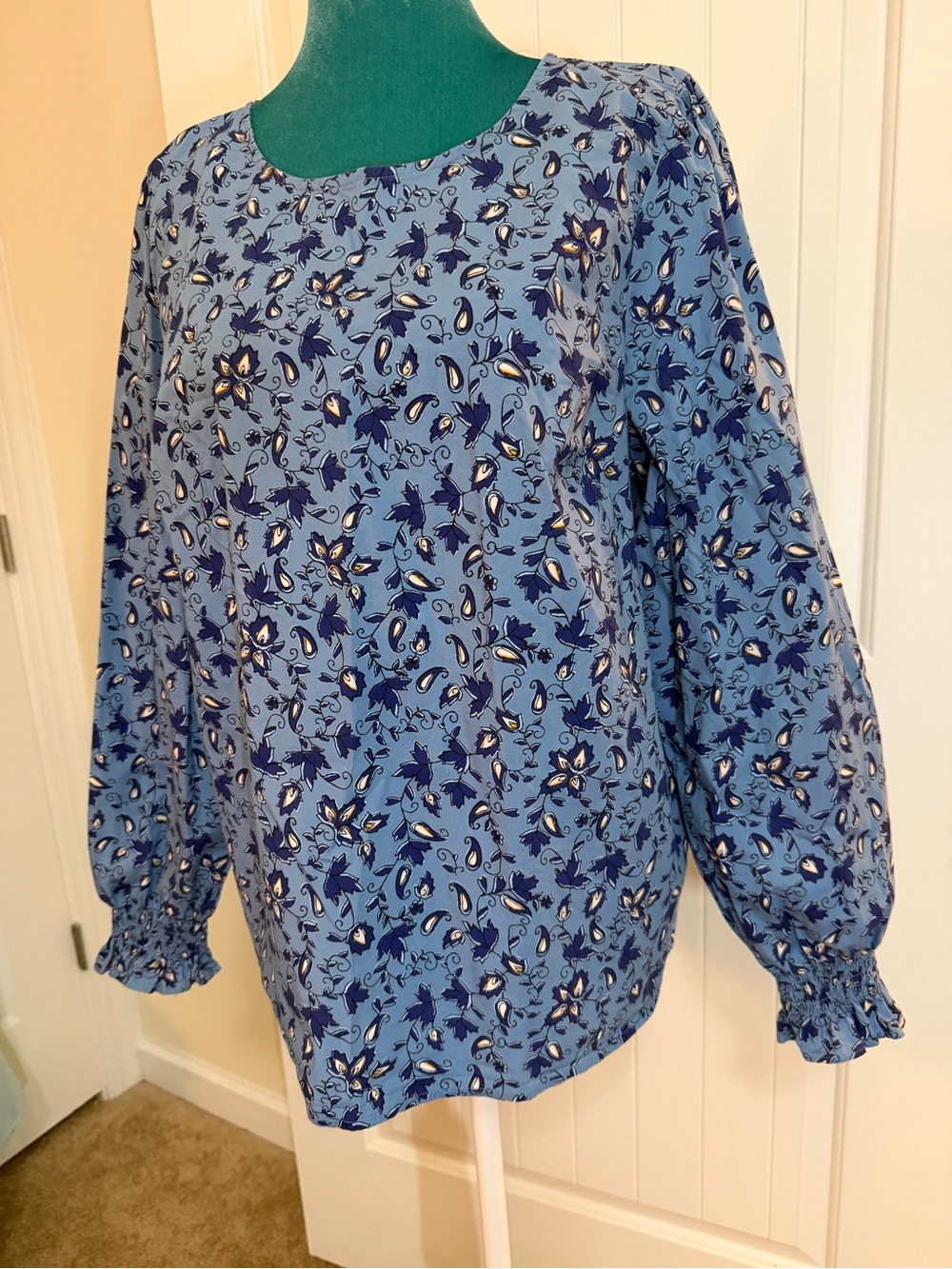 J. Crew Blue Floral Long-Sleeve Blouse